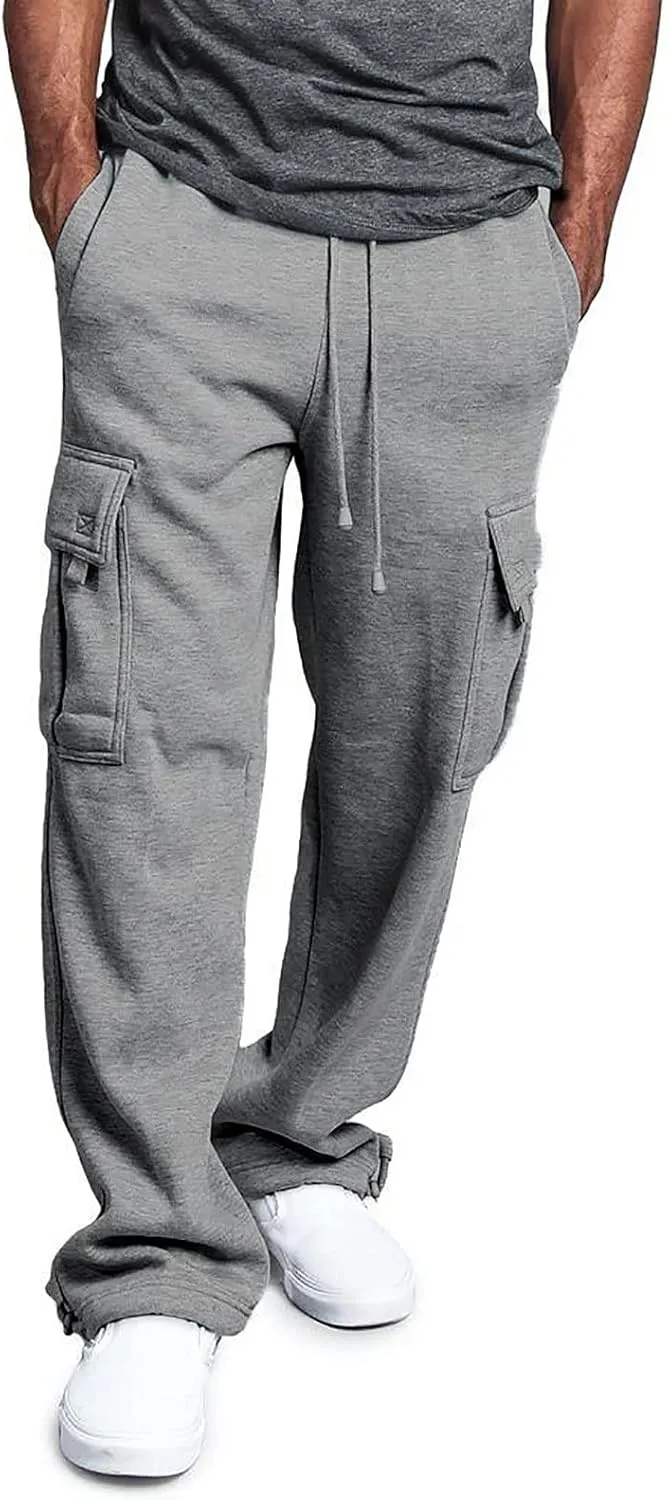 Linen Pants for Men 2023 Fashion Drawstring Stretch Solid Cargo Trousers Multi Pockets Athletic-Fit Sweatpants