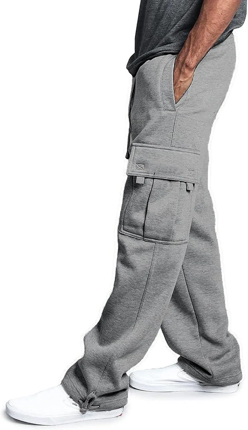 Linen Pants for Men 2023 Fashion Drawstring Stretch Solid Cargo Trousers Multi Pockets Athletic-Fit Sweatpants