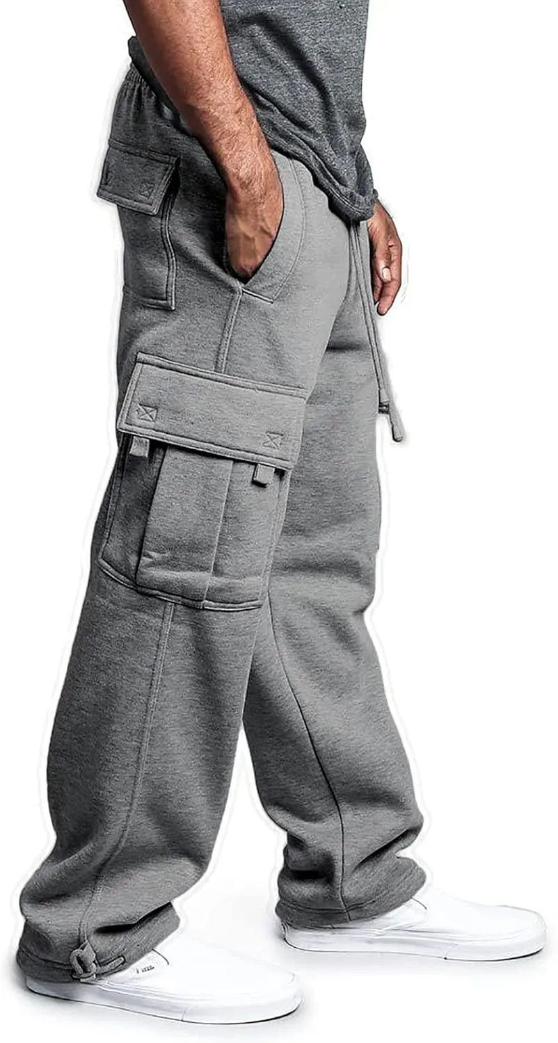 Linen Pants for Men 2023 Fashion Drawstring Stretch Solid Cargo Trousers Multi Pockets Athletic-Fit Sweatpants