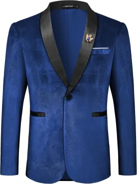 MAGE MALE Men's Velvet Slim Fit Suit Blazer Jacket Shawl Lapel One Button Dinner Prom Wedding Tuxedo