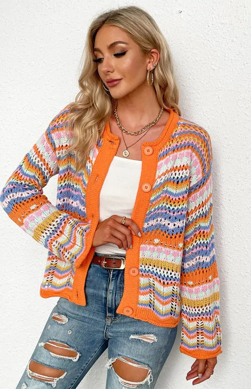 Maureen New Striped Loose Rainbow Knitted Cardigan