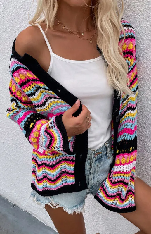 Maureen New Striped Loose Rainbow Knitted Cardigan