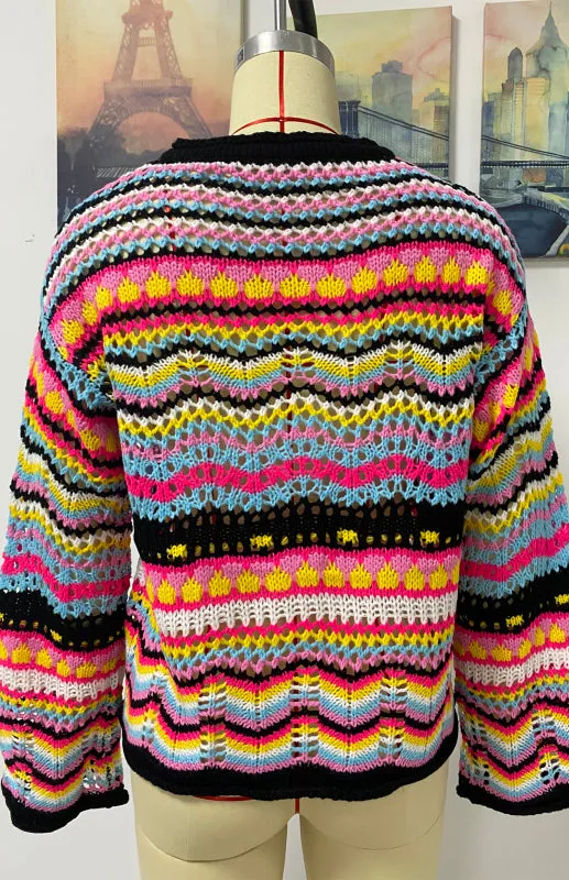 Maureen New Striped Loose Rainbow Knitted Cardigan