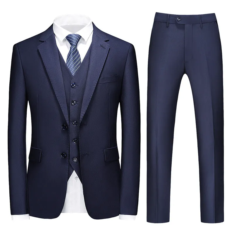 Men's 3-Piece Classic Two Button Navy Blue Tuxedo Jacket