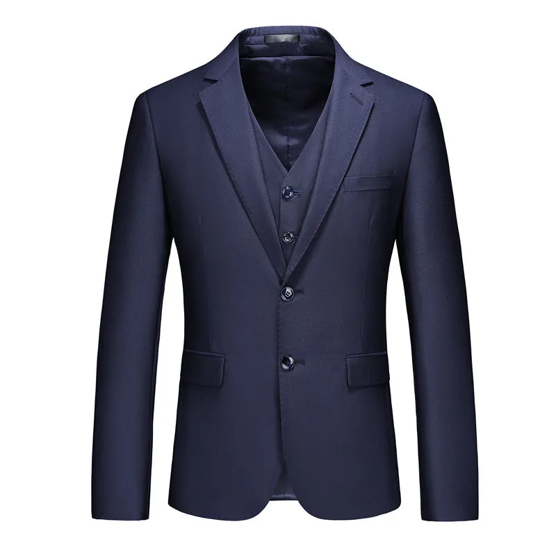 Men's 3-Piece Classic Two Button Navy Blue Tuxedo Jacket