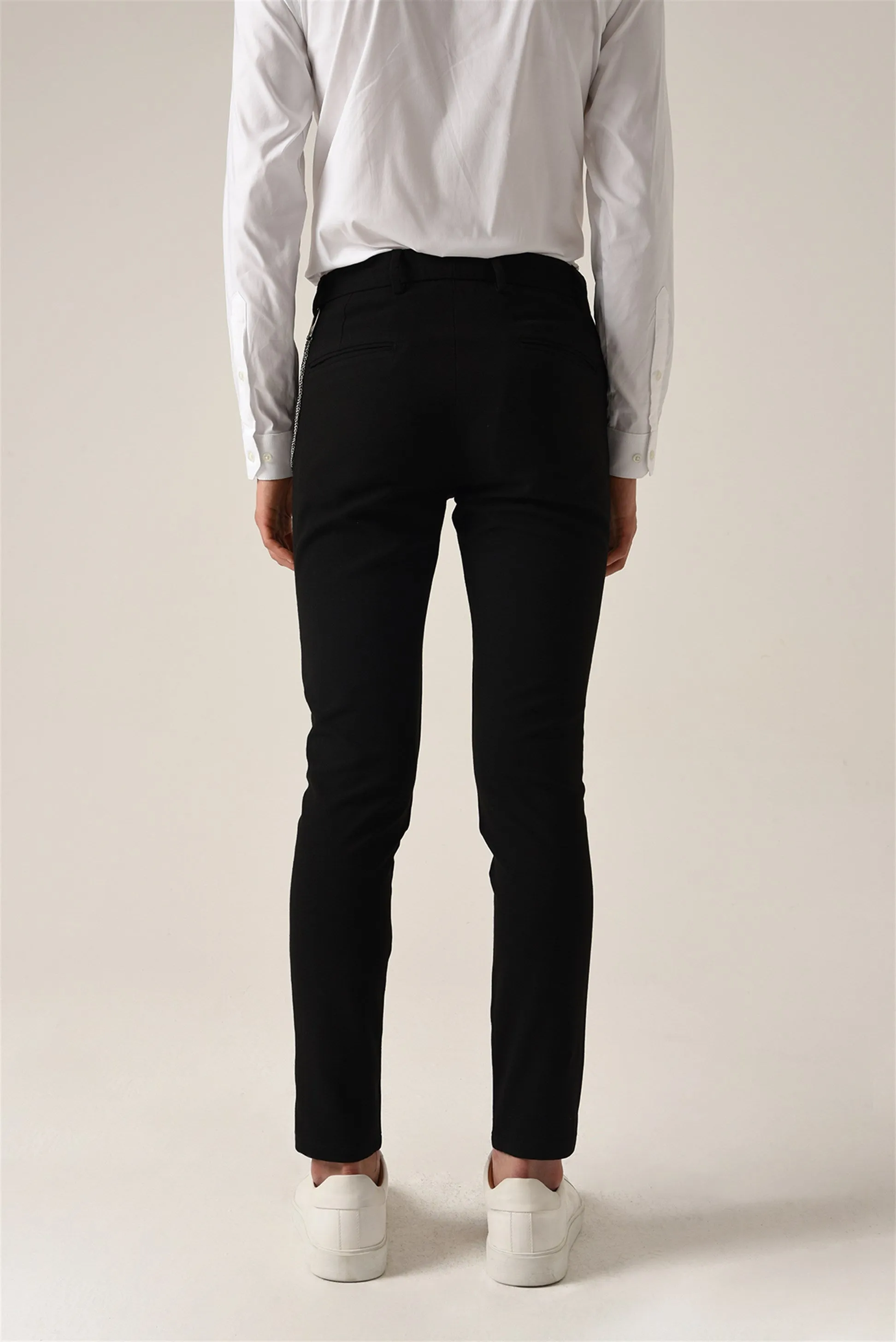 Men's Black Accessory Detail Slim Fit Trousers - Wessi