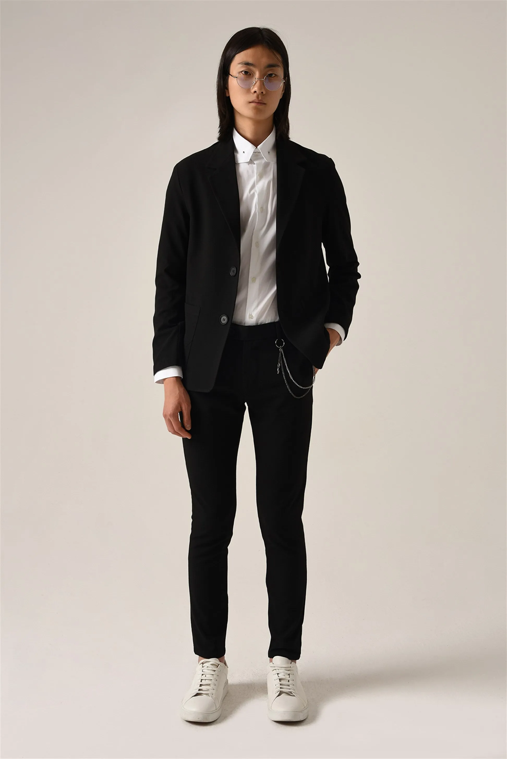 Men's Black Accessory Detail Slim Fit Trousers - Wessi