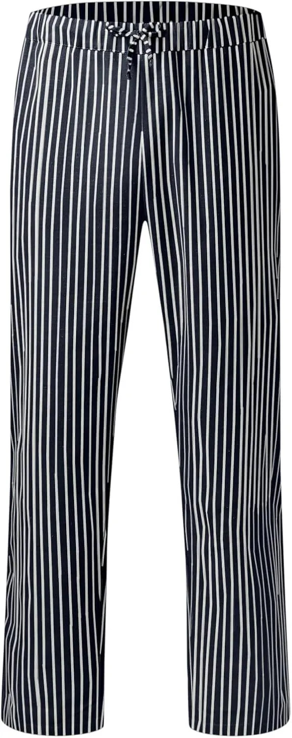 Mens Casual Linen Elastic Waist Drawstring Lightweight Loose Fit with Pockets Summer Beach Yoga Trouser Pants