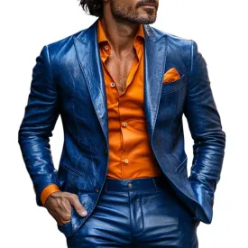 Men's Classic Casual Slim Fit Textured Leather Blazer 36646425K