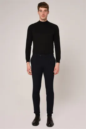 Men's Dark Navy Blue Slim Fit Accessory Trousers - Wessi