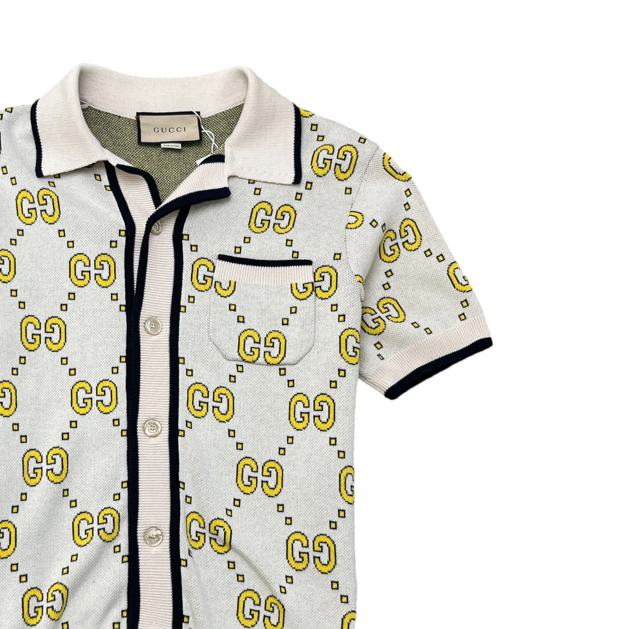 Men's Gg Jacquard Bowling Polo Shirt Cream Size S
