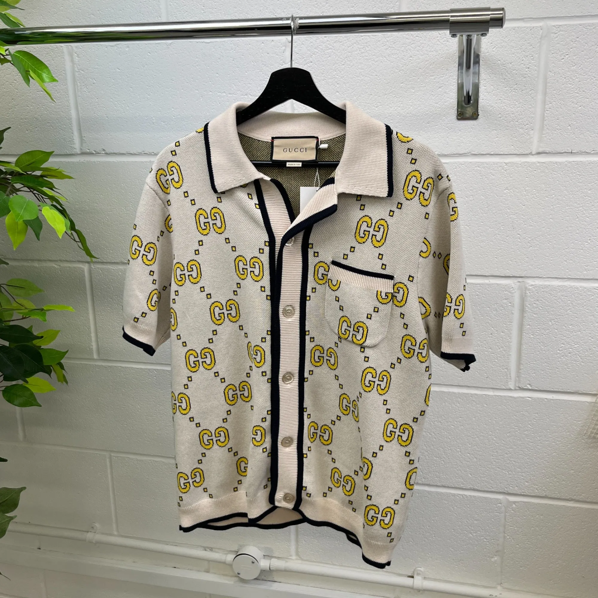 Men's Gg Jacquard Bowling Polo Shirt Cream Size S