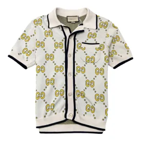 Men's Gg Jacquard Bowling Polo Shirt Cream Size S