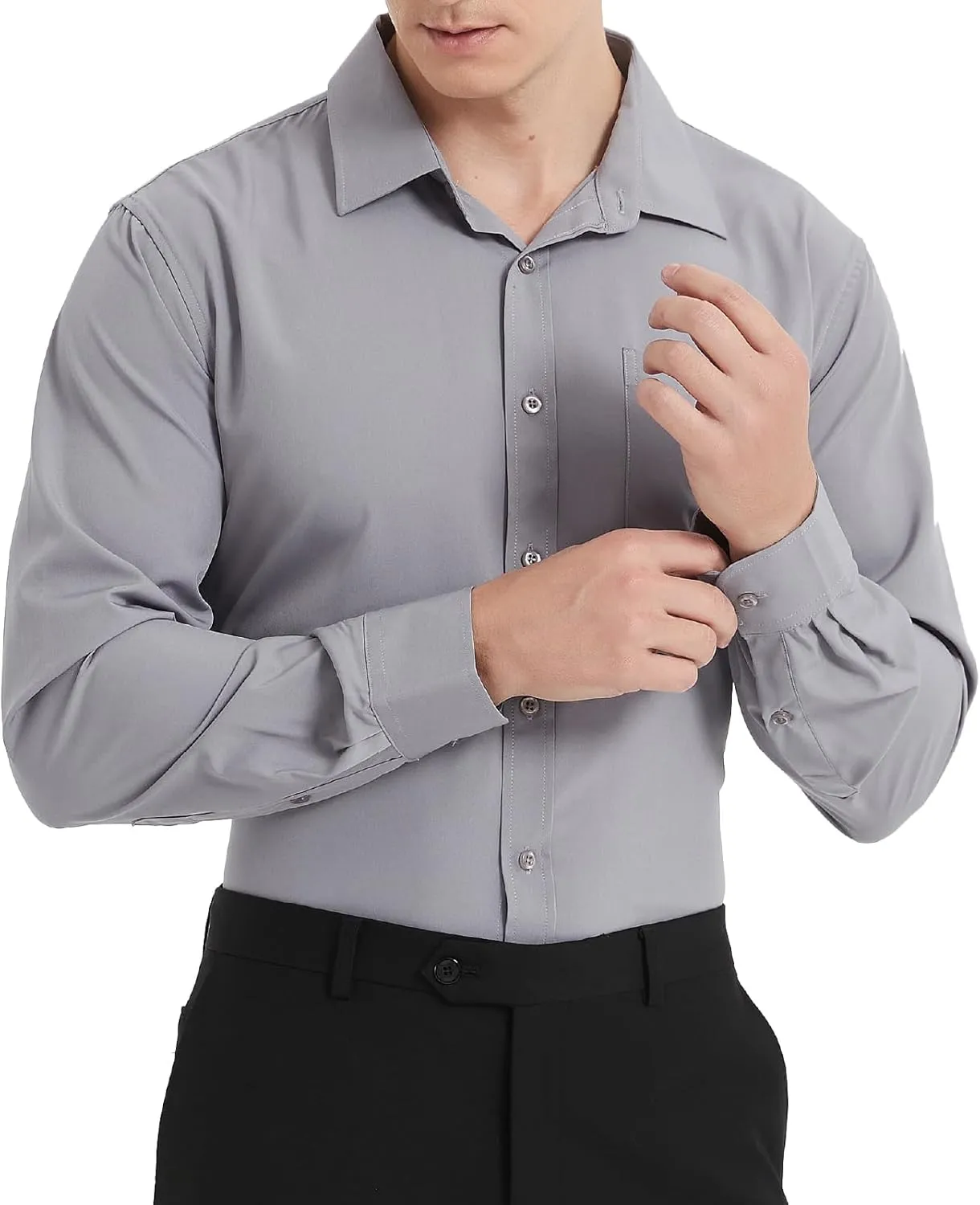 Men's Long Sleeve Dress Shirts, Regular Fit Stretch Wrinkle-Free Business Casual Button-Down Shirts with Front Pocket