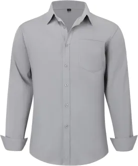 Men's Long Sleeve Dress Shirts, Regular Fit Stretch Wrinkle-Free Business Casual Button-Down Shirts with Front Pocket