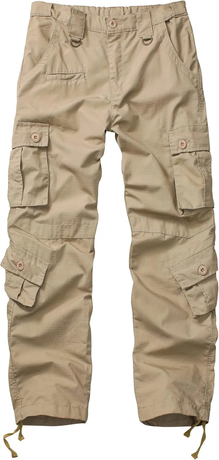 Men's Outdoor Hiking Pants, Elastic Waist Cargo Pants for Men Casual Work Ripstop Tactical Pants with 9 Pockets