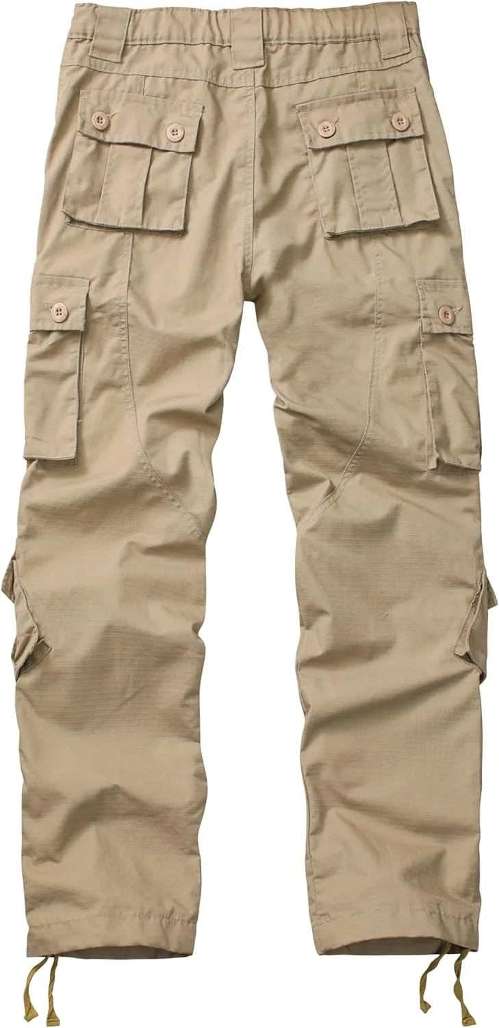Men's Outdoor Hiking Pants, Elastic Waist Cargo Pants for Men Casual Work Ripstop Tactical Pants with 9 Pockets