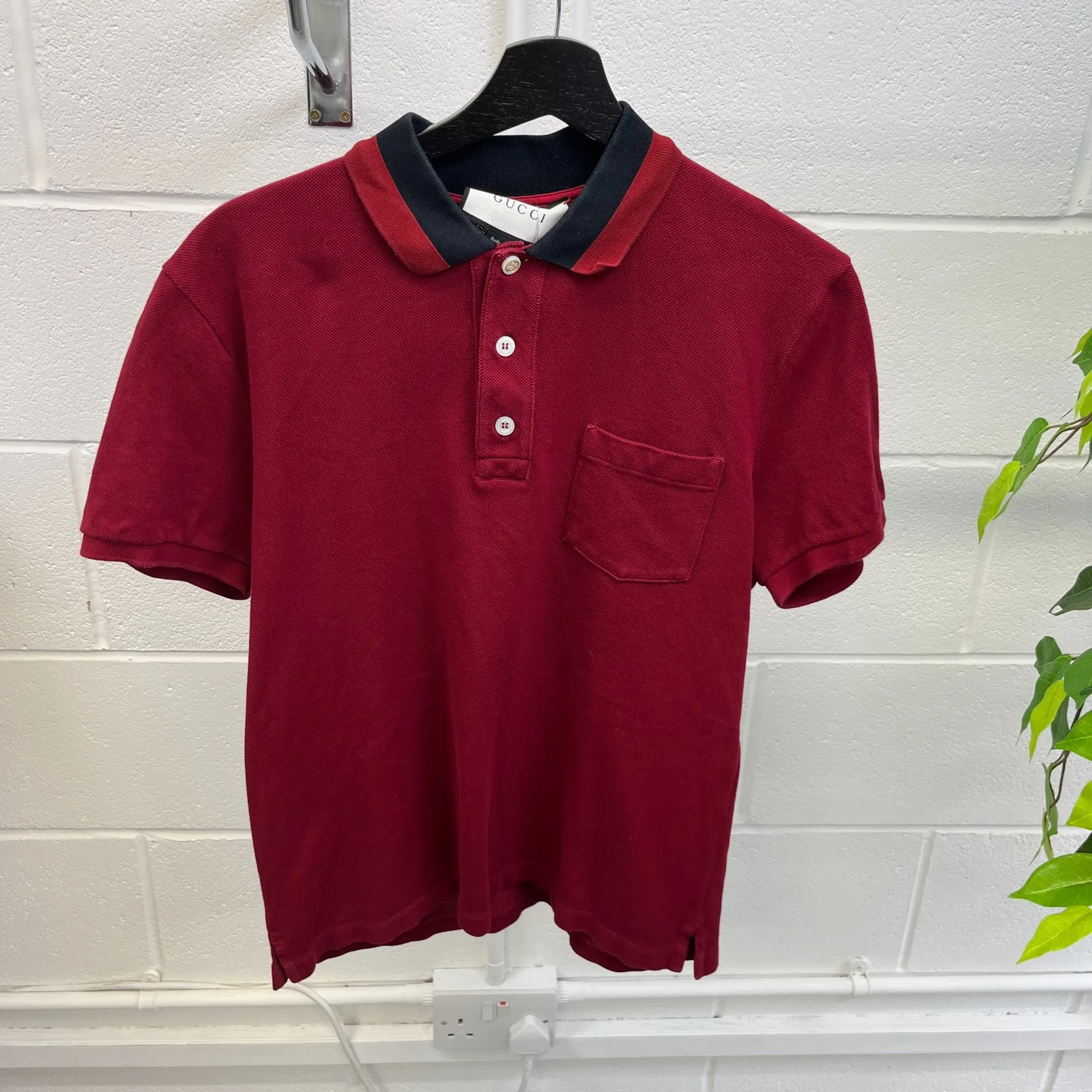 Men's Web Stripe Polo Shirt Burgundy Size M