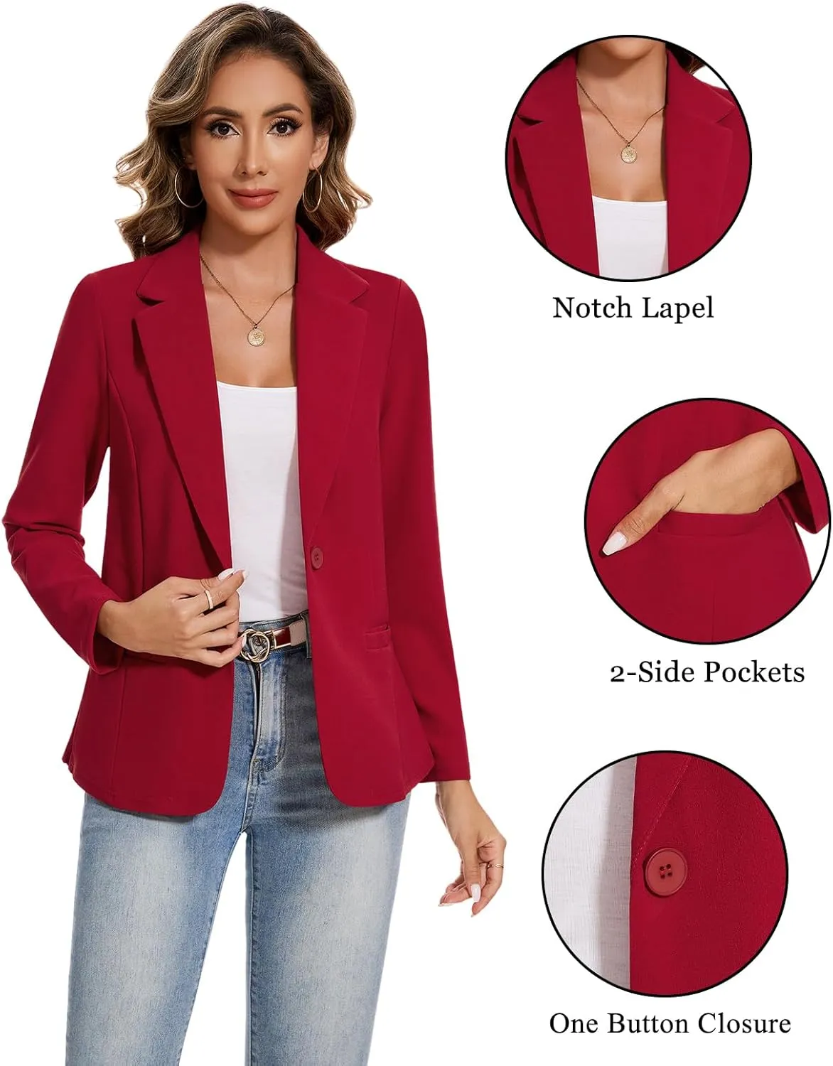 MINTLIMIT Blazers for Women Long Sleeve Button Front Blazer Lapel Business Casual Work Office Suit Jackets with Pockets