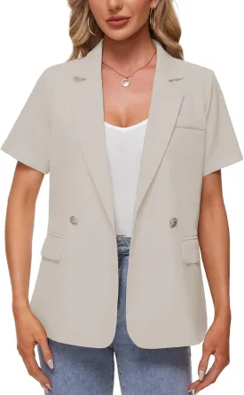 MINTLIMIT Womens Casual Blazer Short Sleeve Lapel Buttons Work Office Blazer Open Front Suit Jackets with Pockets