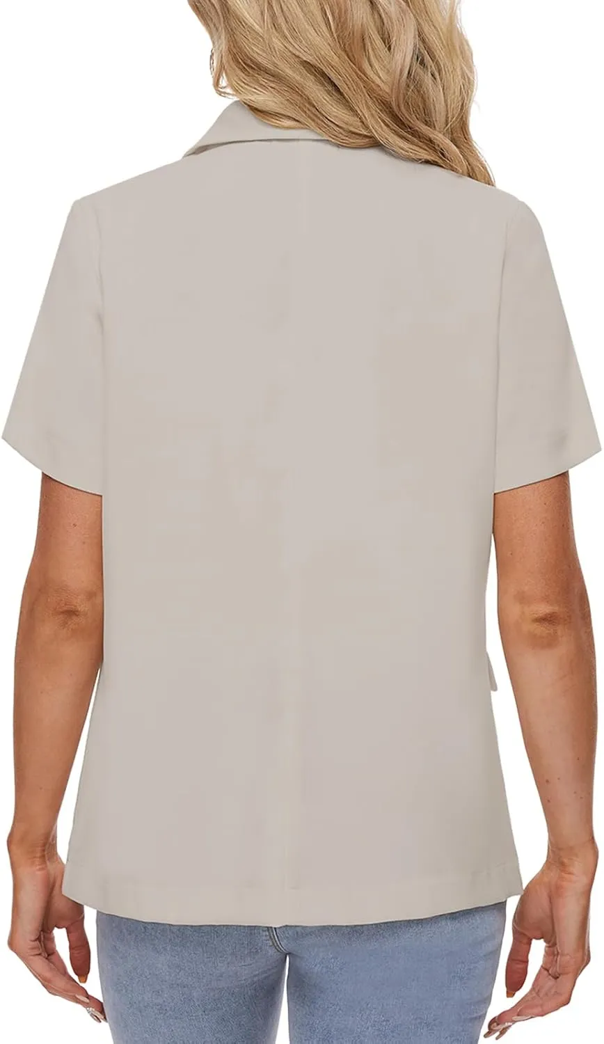 MINTLIMIT Womens Casual Blazer Short Sleeve Lapel Buttons Work Office Blazer Open Front Suit Jackets with Pockets