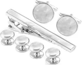MRCUFF Mother of Pearl Cufflinks & Tie Clip Bar & Studs Tuxedo Set in Presentation Gift Box & Polishing Cloth
