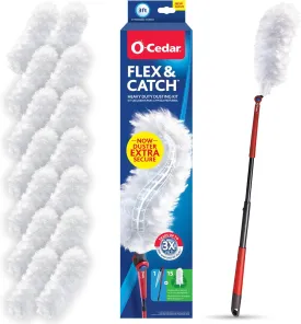 O-Cedar Flex & Catch Heavy Duty Dusting Kit with 15 Disposable Duster Refills | New & Improved Model | Extendable 3 Ft Handle with Stay-On Duster Hook | Traps 3X More Dust Than Feather Dusters