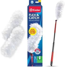 O-Cedar Flex & Catch Heavy Duty Dusting Kit with 3 Disposable Duster Refills | New & Improved Model | Extendable 3 Ft Handle with Stay-On Duster Hook | Traps 3X More Dust Than Feather Dusters
