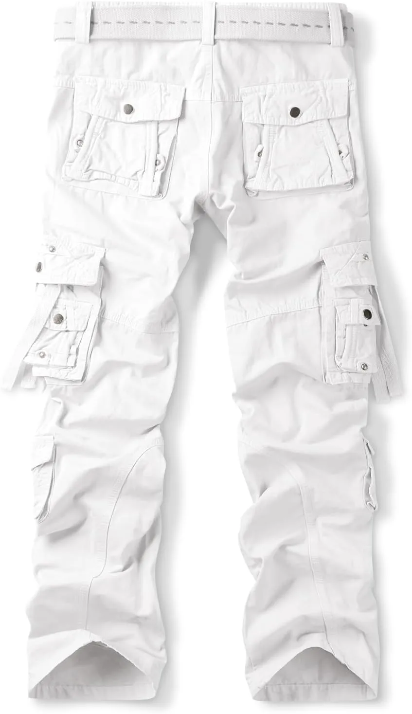 OCHENTA Men's Cotton Casual Baggy Cargo Work Travel Pants with Multi Pockets Relaxed Loose Fit (No Belt)