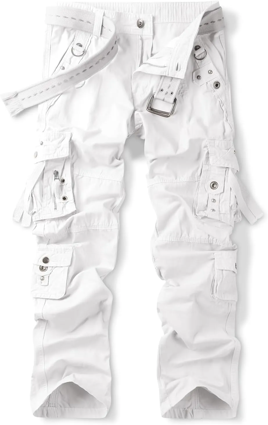 OCHENTA Men's Cotton Casual Baggy Cargo Work Travel Pants with Multi Pockets Relaxed Loose Fit (No Belt)