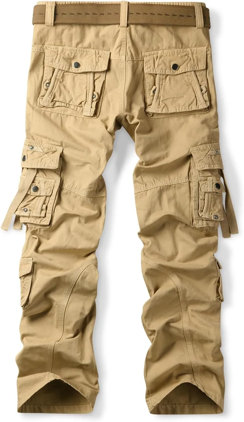 OCHENTA Men's Cotton Casual Baggy Cargo Work Travel Pants with Multi Pockets Relaxed Loose Fit (No Belt)