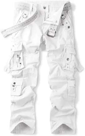 OCHENTA Men's Cotton Casual Baggy Cargo Work Travel Pants with Multi Pockets Relaxed Loose Fit (No Belt)