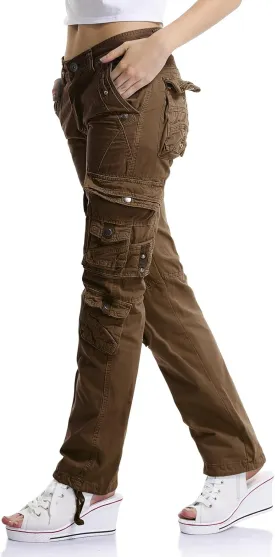 OCHENTA Women's Cotton Casual Cargo Work Pants Travel Hiking Baggy Y2K with Multi Pockets