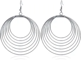 ONLYJUMP Multilayer Round Hoop Earrings for Women Personality Fashion Large Smooth Thin Metal Circle Geometric Boho Multiple Drawing Dangle Drop Statement Earrings Minimalist Jewelry Ladies Gifts
