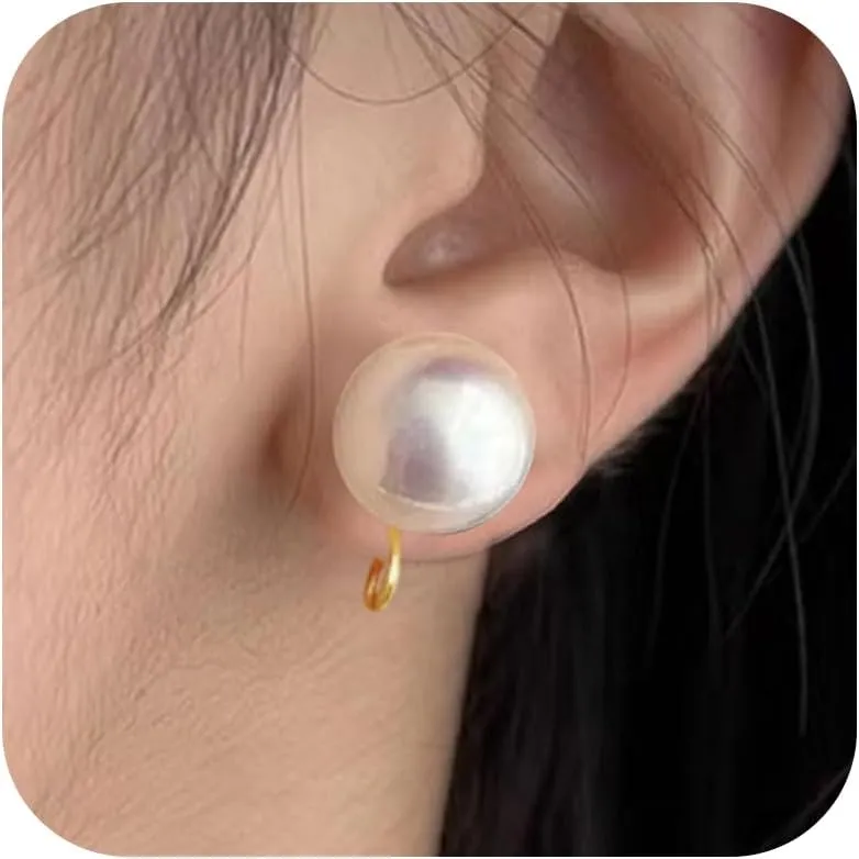 Pearl Clip on Earrings for Women Silver Rhinestones Pearl Dangle Drop Earring Large Pearls Earring Non Pierced Party Jewelry Wedding Jewelry for Brides Bridesmaid Birthday Gifts for Women