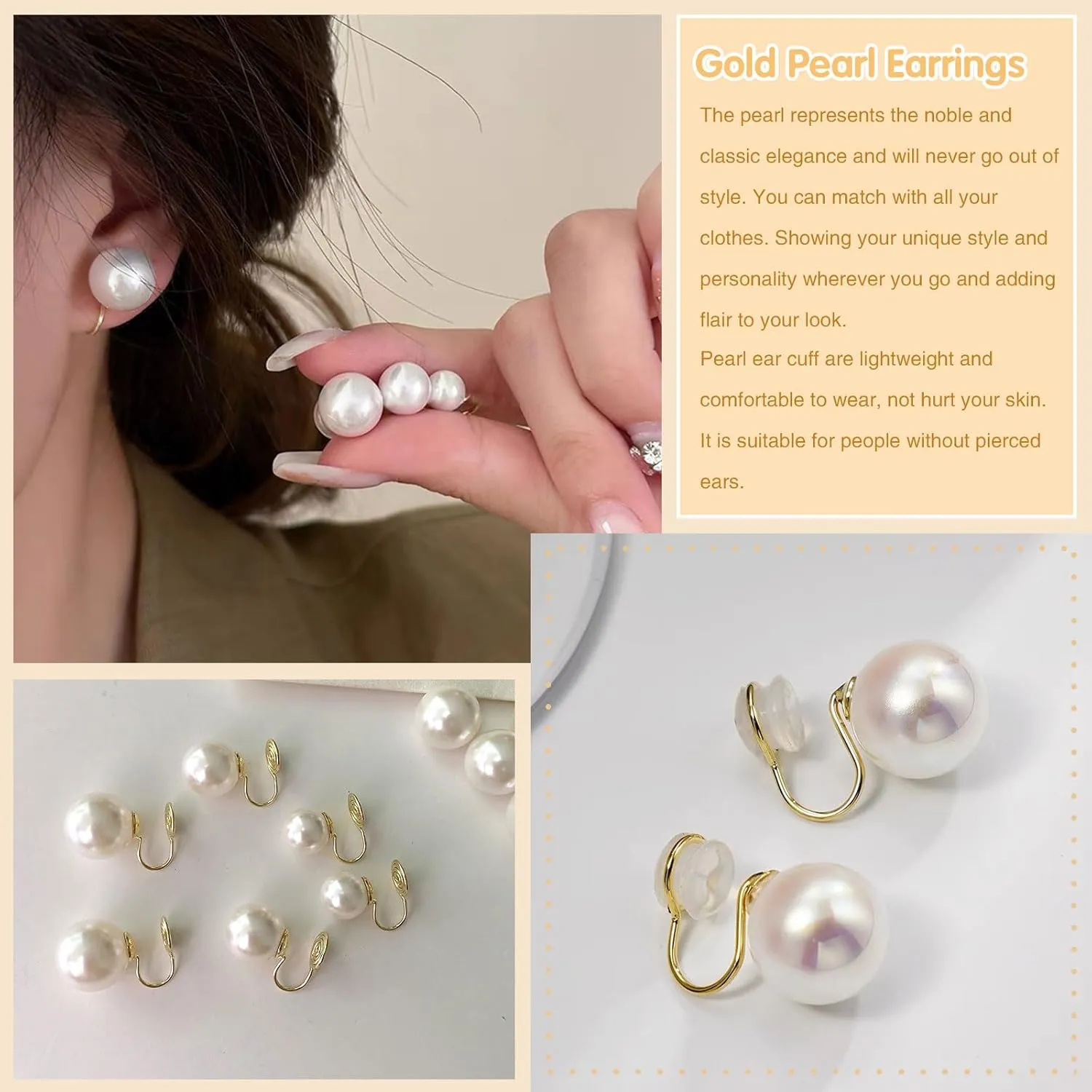 Pearl Clip on Earrings for Women Silver Rhinestones Pearl Dangle Drop Earring Large Pearls Earring Non Pierced Party Jewelry Wedding Jewelry for Brides Bridesmaid Birthday Gifts for Women