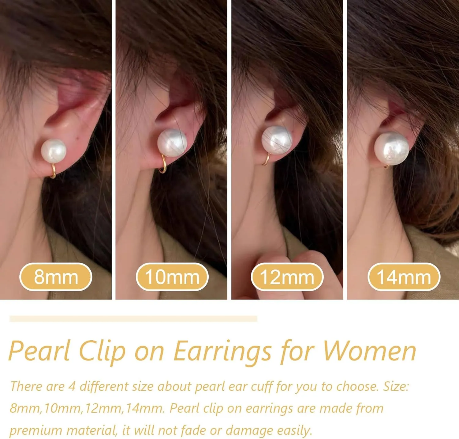 Pearl Clip on Earrings for Women Silver Rhinestones Pearl Dangle Drop Earring Large Pearls Earring Non Pierced Party Jewelry Wedding Jewelry for Brides Bridesmaid Birthday Gifts for Women