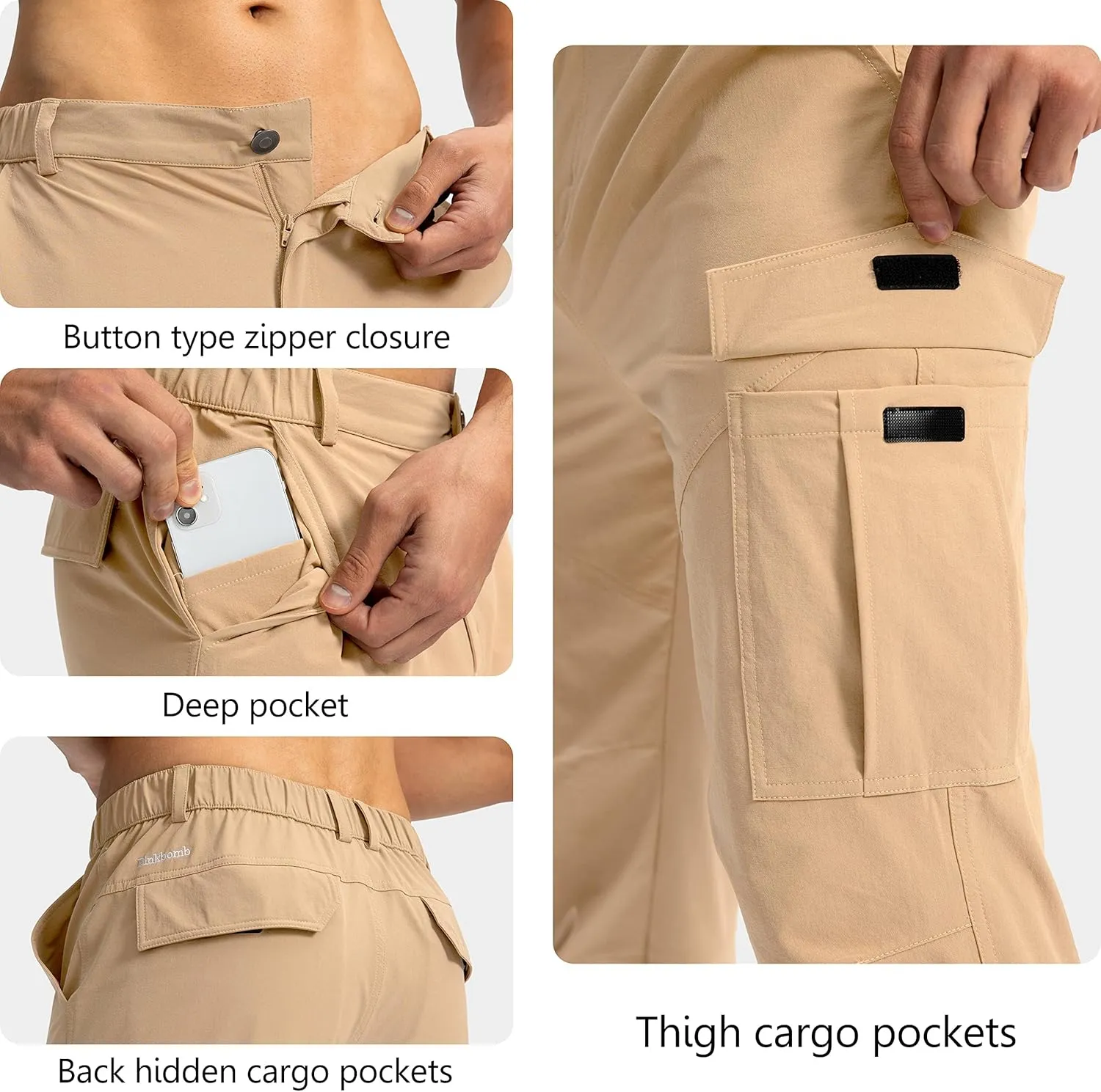 Pinkbomb Men's Hiking Cargo Pants with 7 Pockets Slim Fit Stretch Joggers Golf Cargo Work Pants for Men