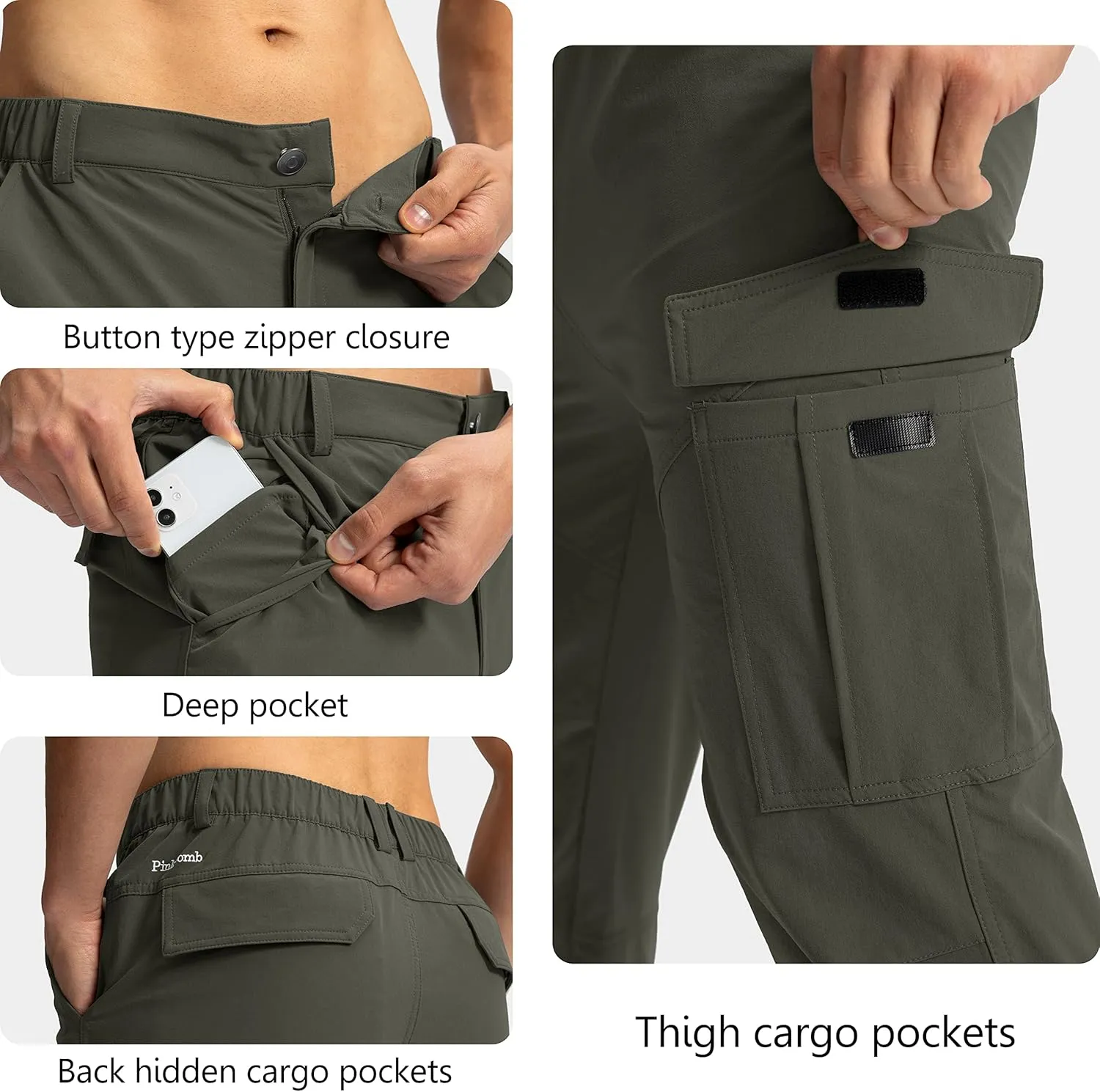 Pinkbomb Men's Hiking Cargo Pants with 7 Pockets Slim Fit Stretch Joggers Golf Cargo Work Pants for Men