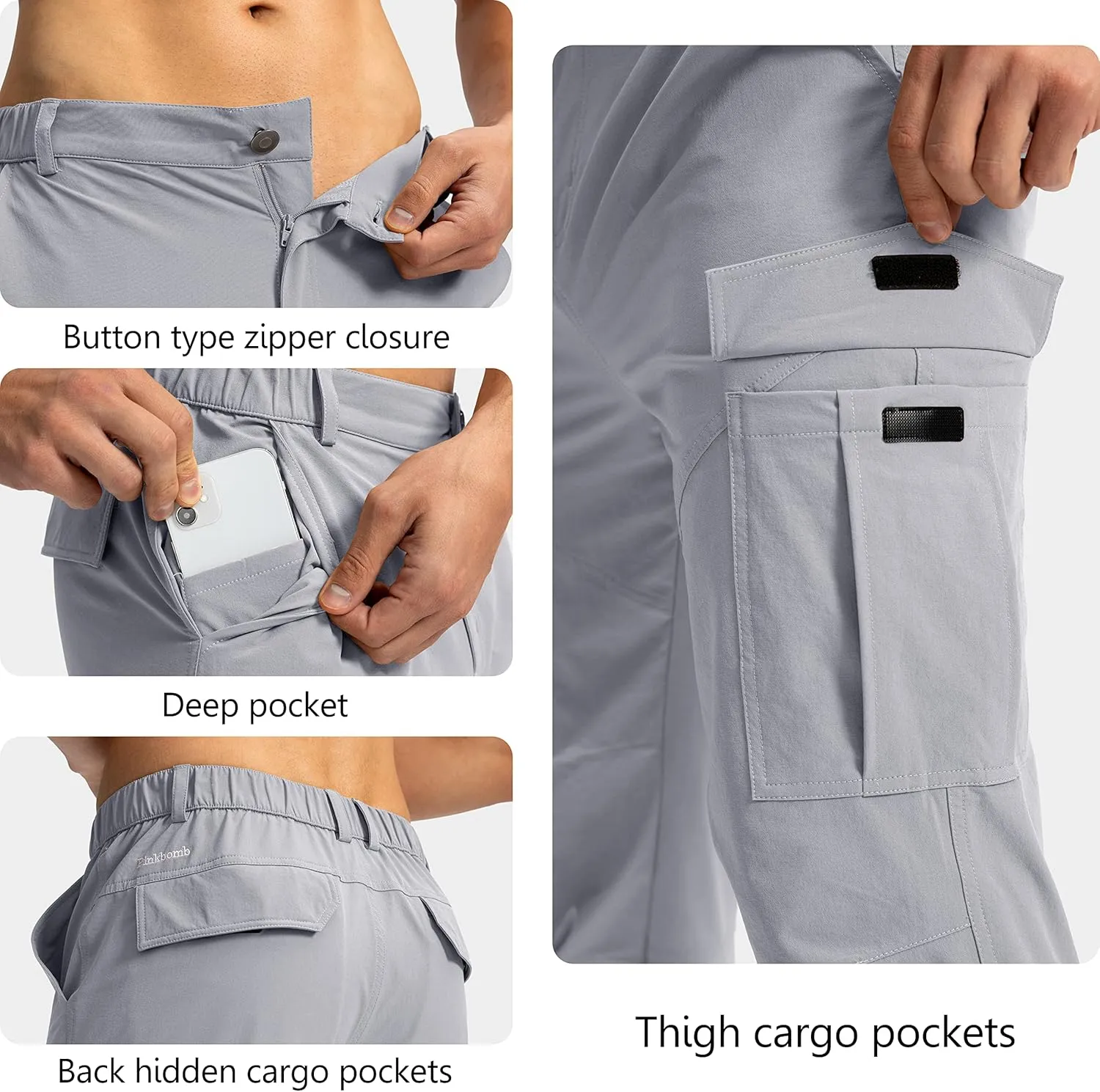 Pinkbomb Men's Hiking Cargo Pants with 7 Pockets Slim Fit Stretch Joggers Golf Cargo Work Pants for Men