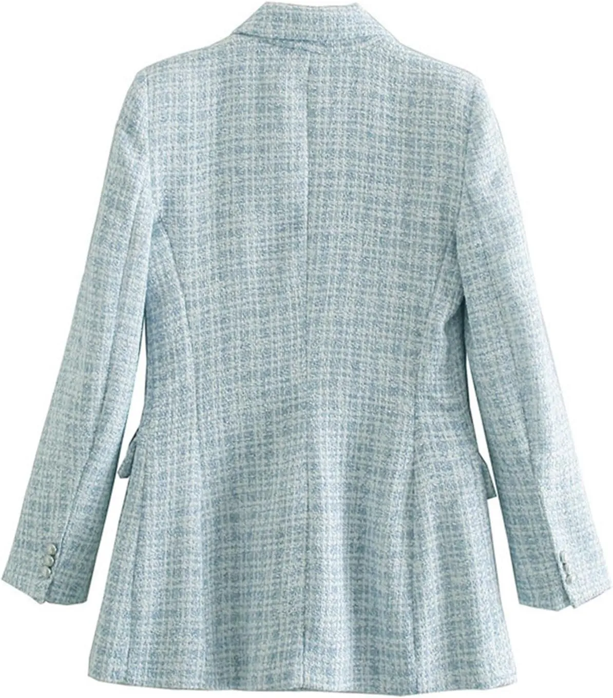 Plaid Double Breasted Blazer Jacket for Women 2024 Fashion Elegant Open Front Casual Work Office Pocket Suit Coat