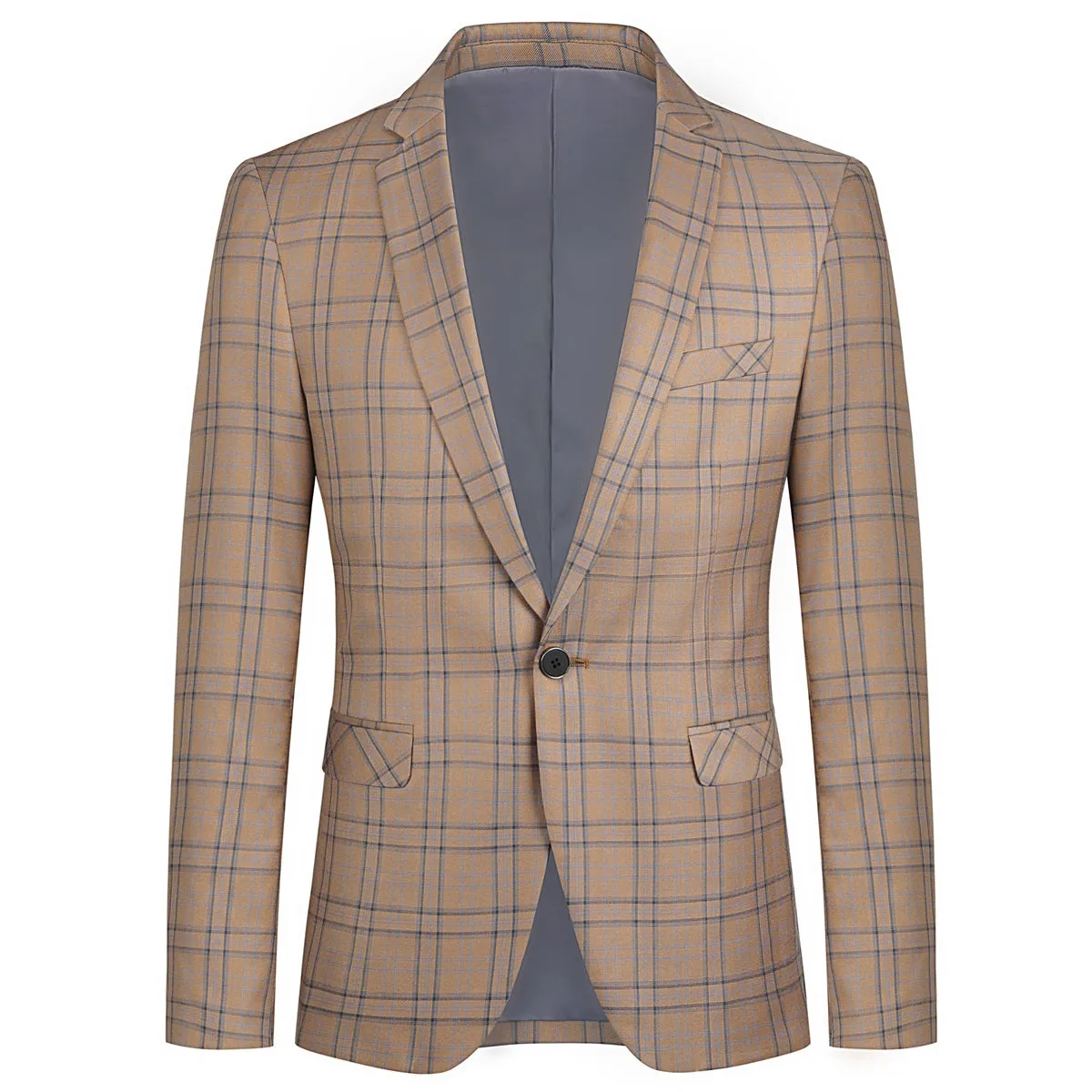 Plaid Stripe Suit Slim Fit 2-Piece Suit Deep Khaki