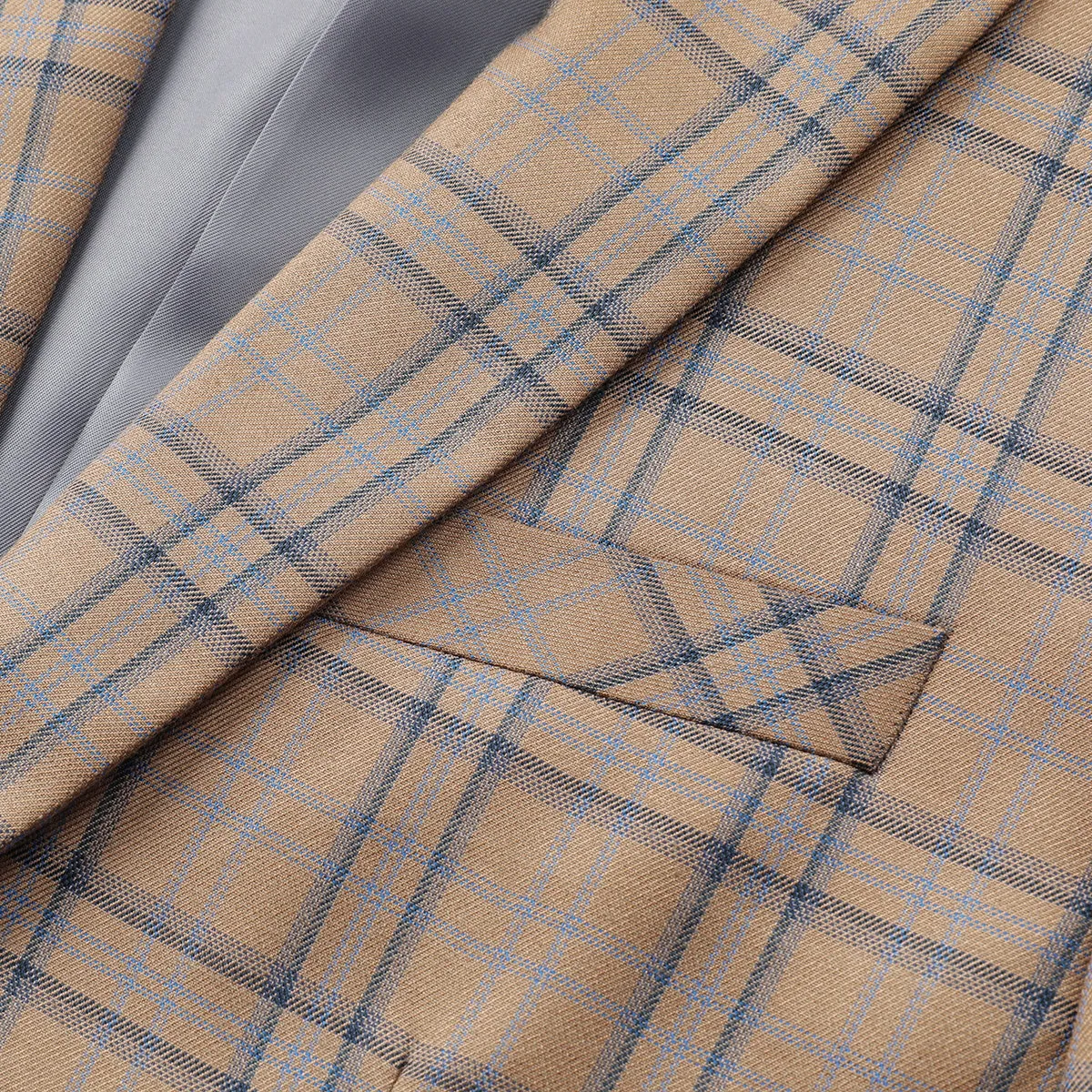 Plaid Stripe Suit Slim Fit 2-Piece Suit Deep Khaki