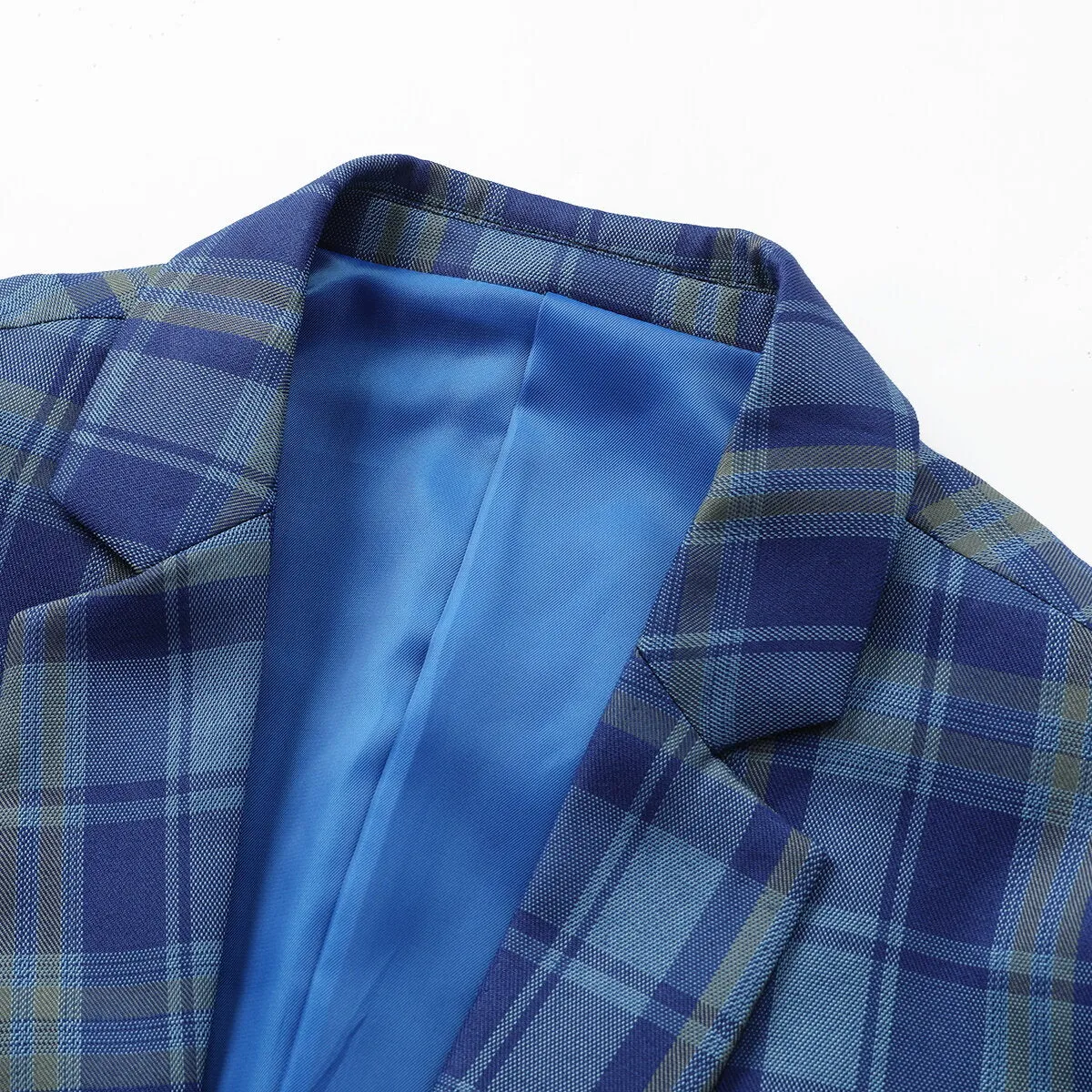 Plaid Stripe Suit Slim Fit 2-Piece Suit Light Blue
