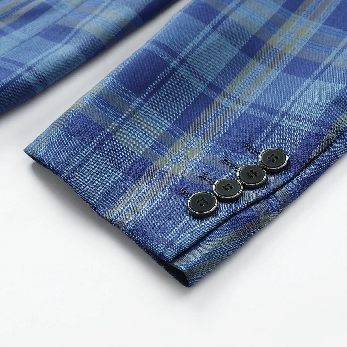 Plaid Stripe Suit Slim Fit 2-Piece Suit Light Blue