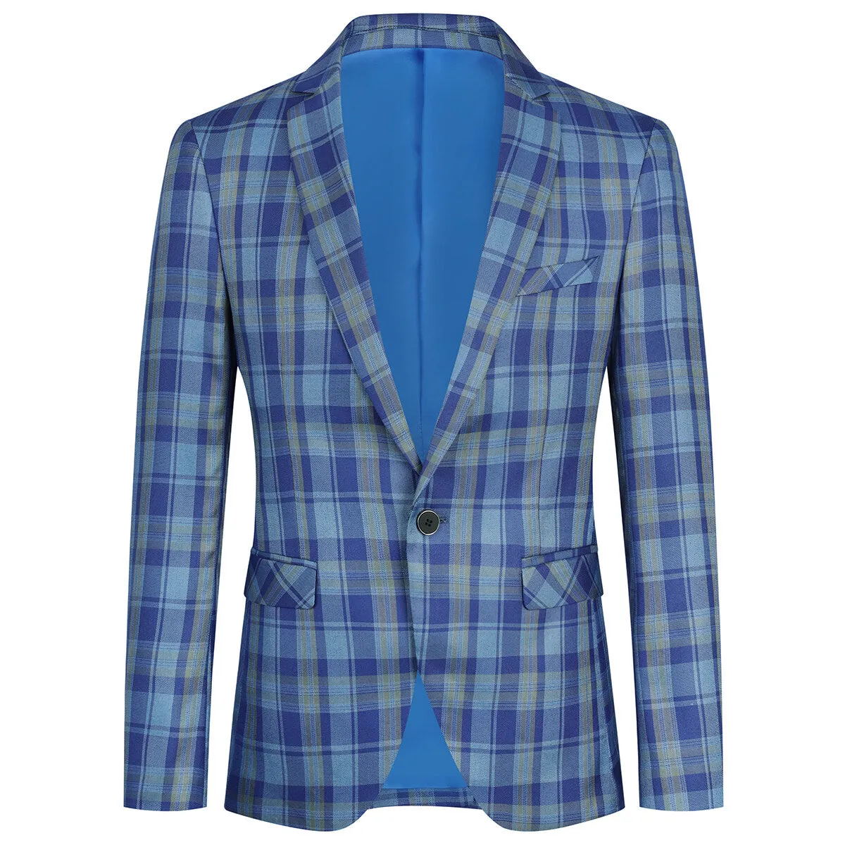 Plaid Stripe Suit Slim Fit 2-Piece Suit Light Blue