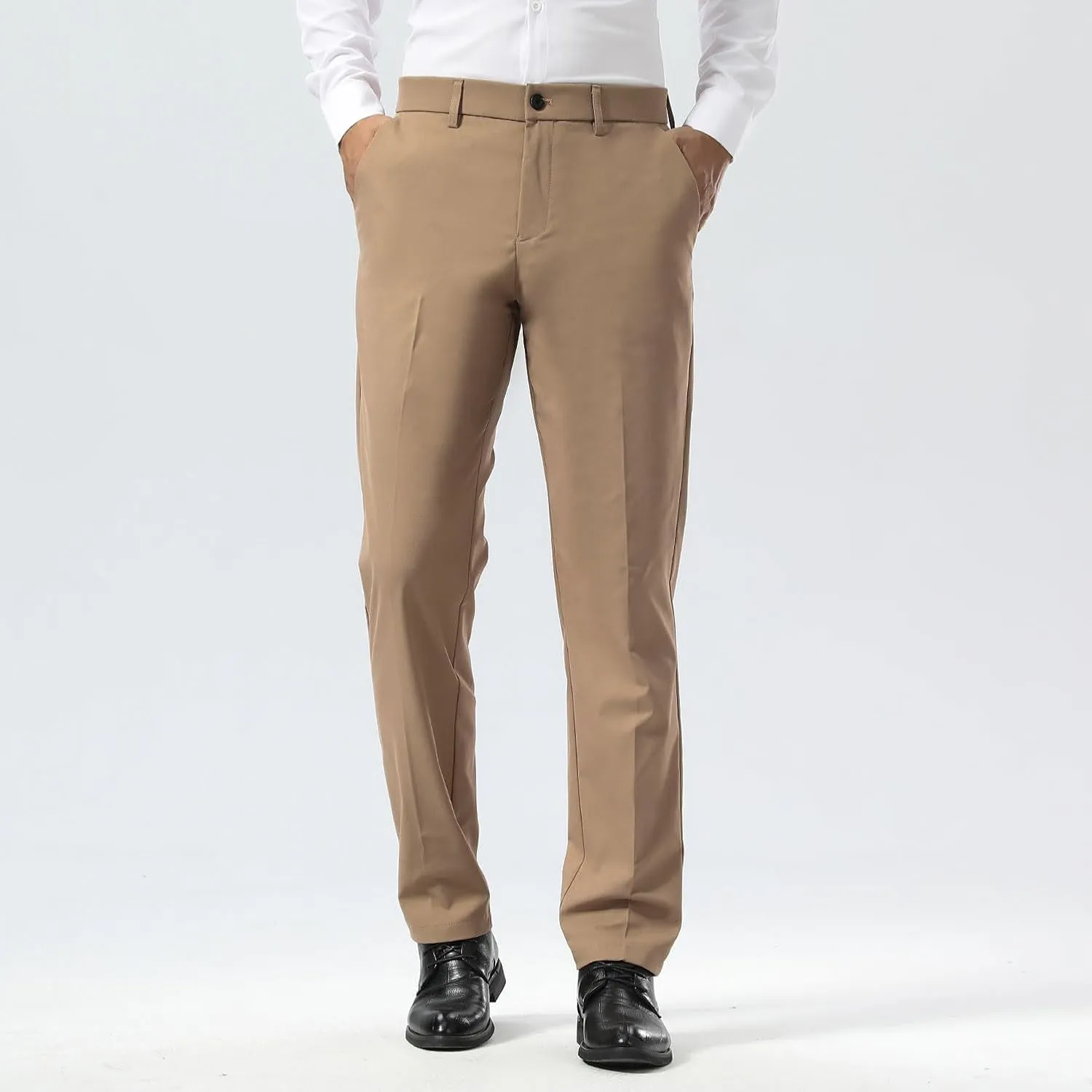 Plaid&Plain Men's Dress Pants Slim Fit Stretch Khaki Pants Wrinkle Free