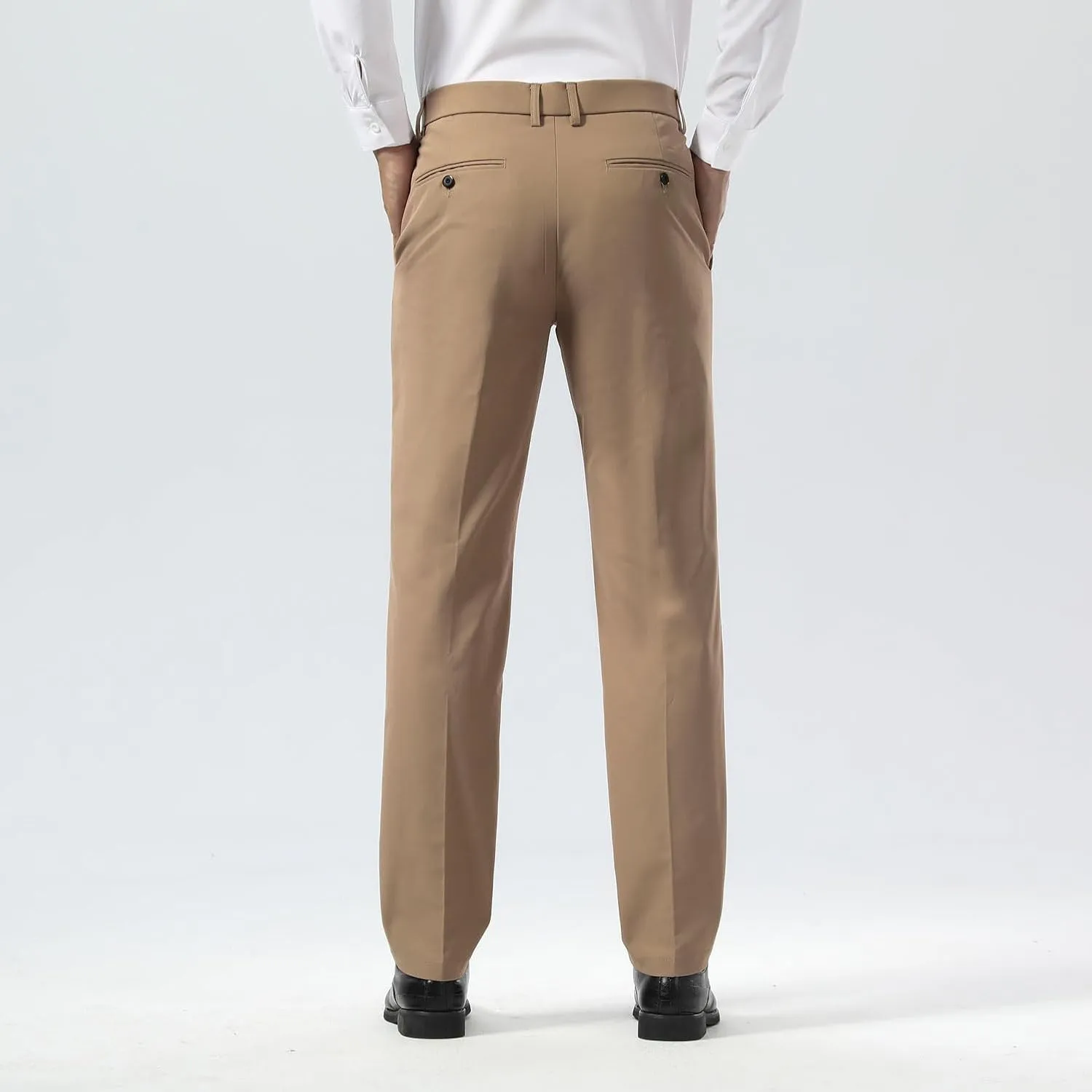 Plaid&Plain Men's Dress Pants Slim Fit Stretch Khaki Pants Wrinkle Free