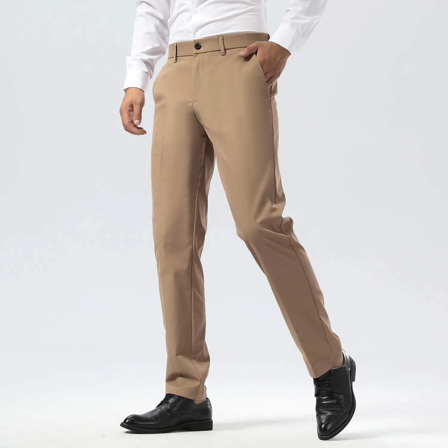 Plaid&Plain Men's Dress Pants Slim Fit Stretch Khaki Pants Wrinkle Free