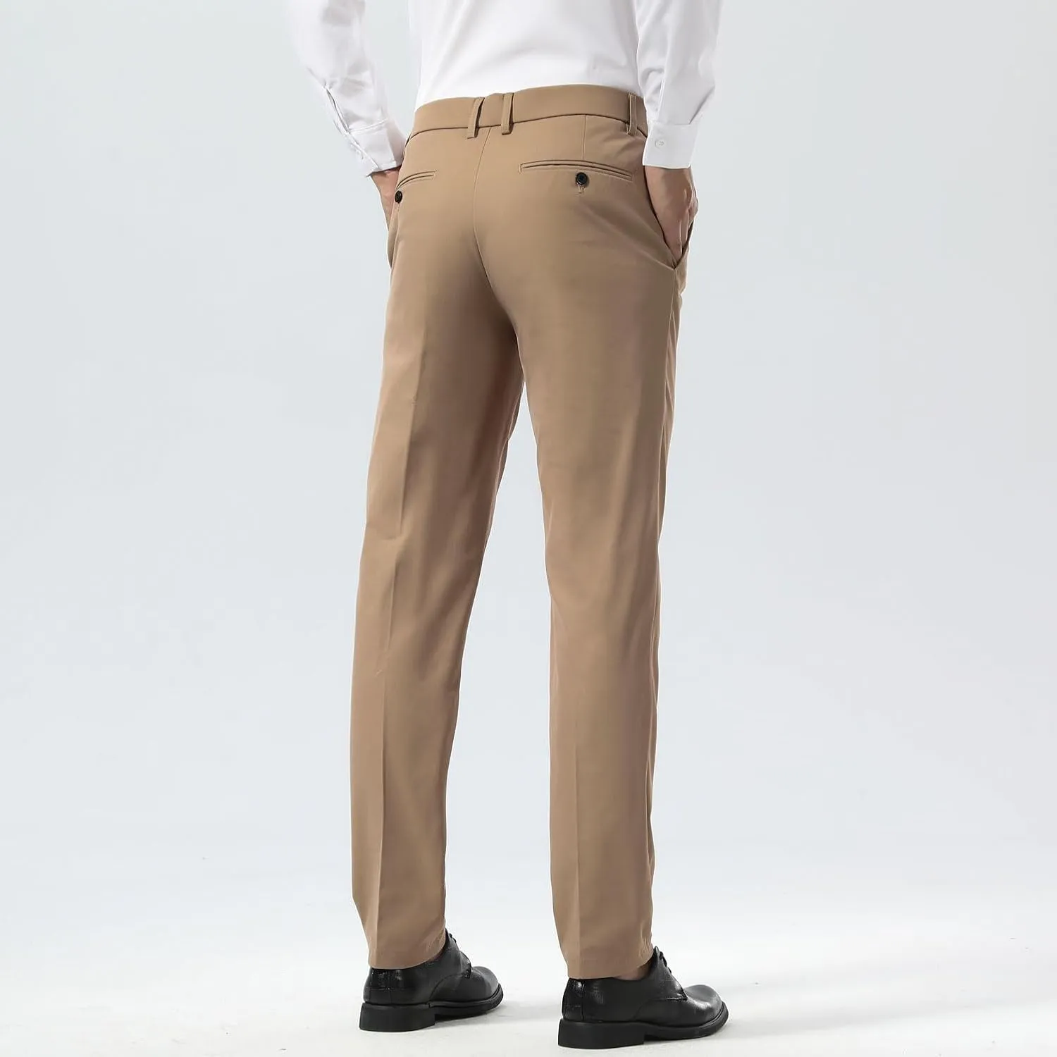 Plaid&Plain Men's Dress Pants Slim Fit Stretch Khaki Pants Wrinkle Free